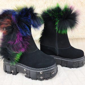 Anthony Wang Planet 11 Platform Wedge Furry Boots
